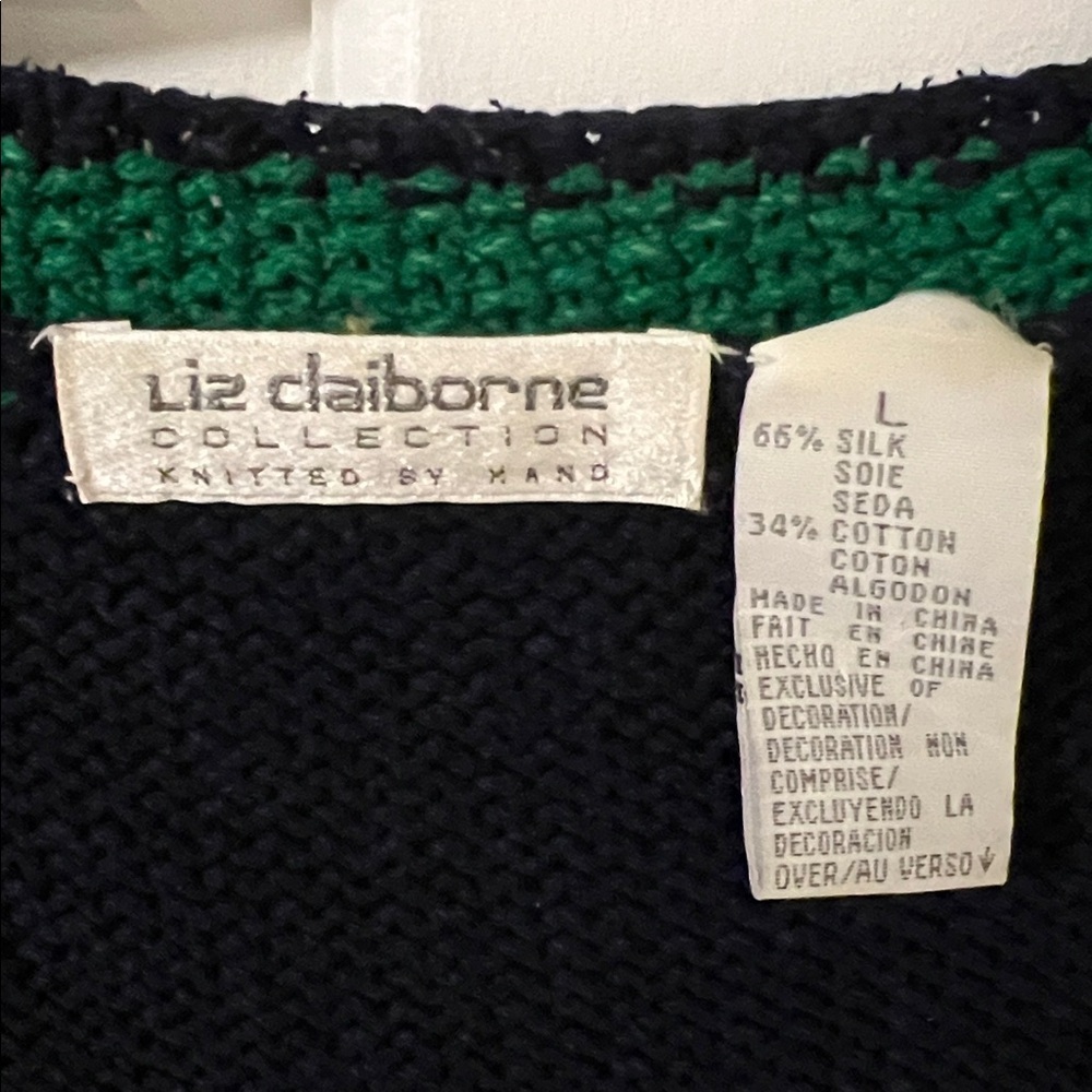 Vintage 80s Liz Claiborne Women’s Handknit Floral Cardigan: Cotton/Silk Large - Picture 4 of 6